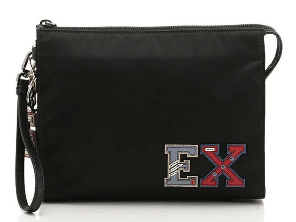 Prada Shoulder Pouch Clutch Bag Black Saffiano
